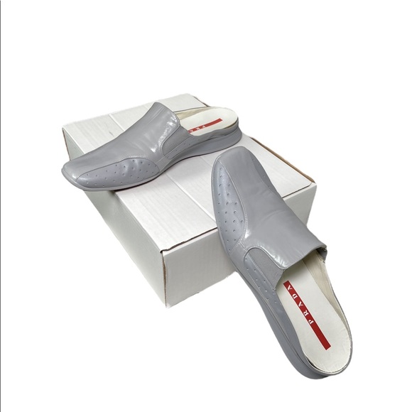 Prada Gray Leather Slip On Mules sz 8.5 - Picture 4 of 13